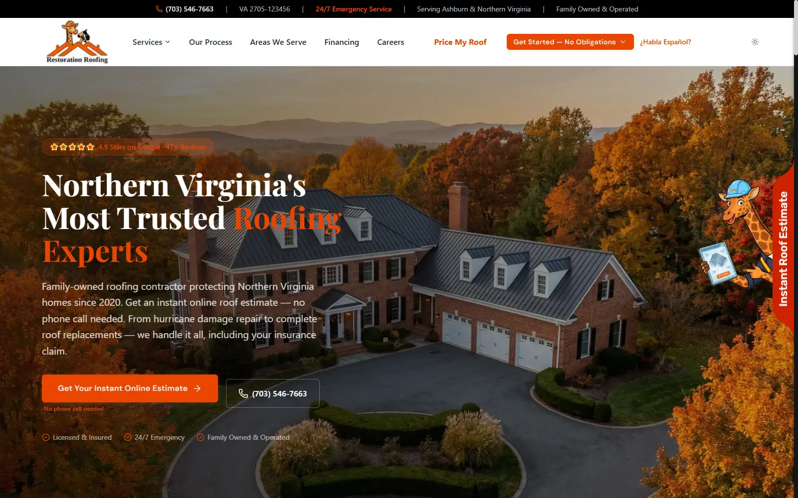 Nova Roofing website homepage